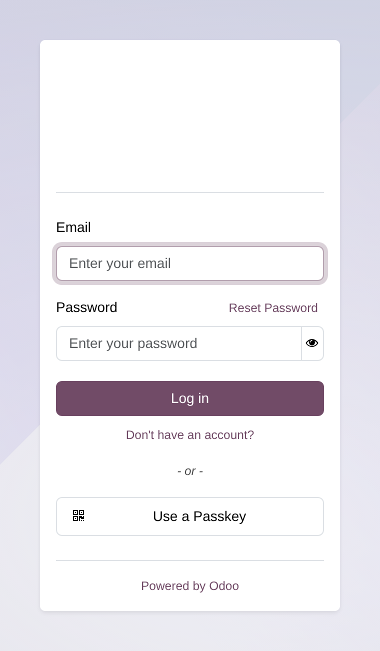 The login screen