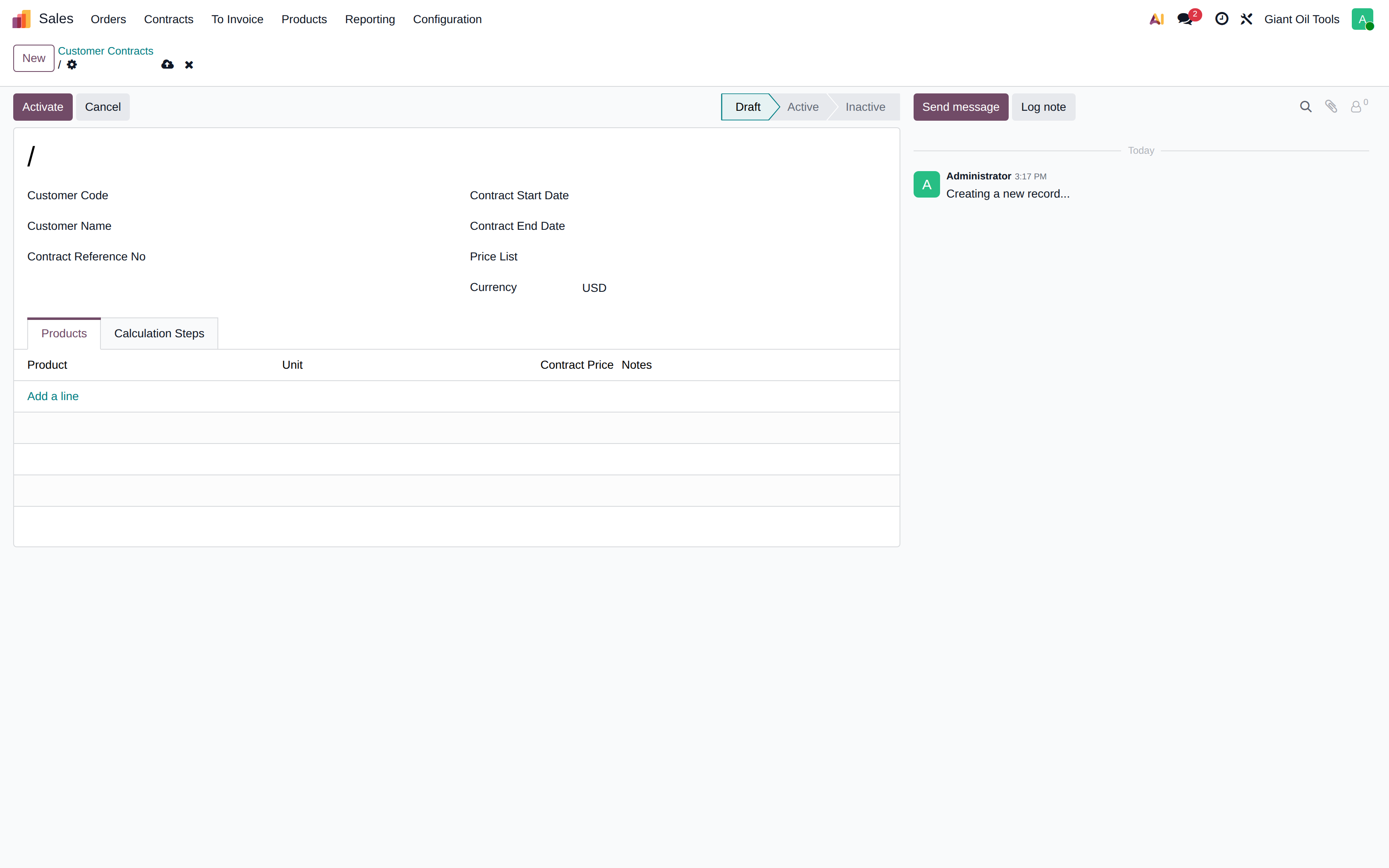 The customer contract form