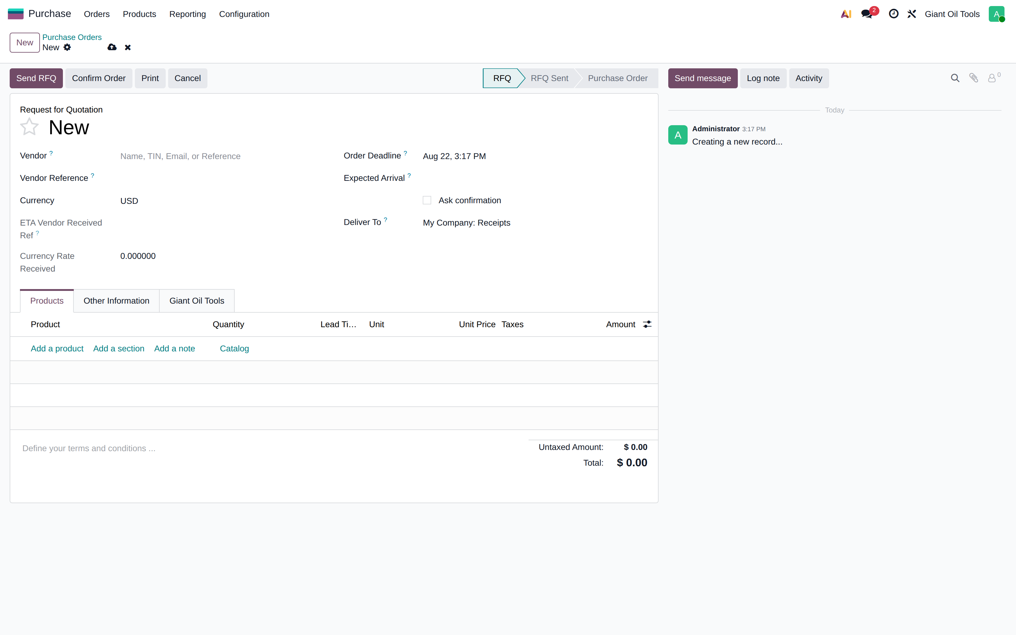 The purchase order form