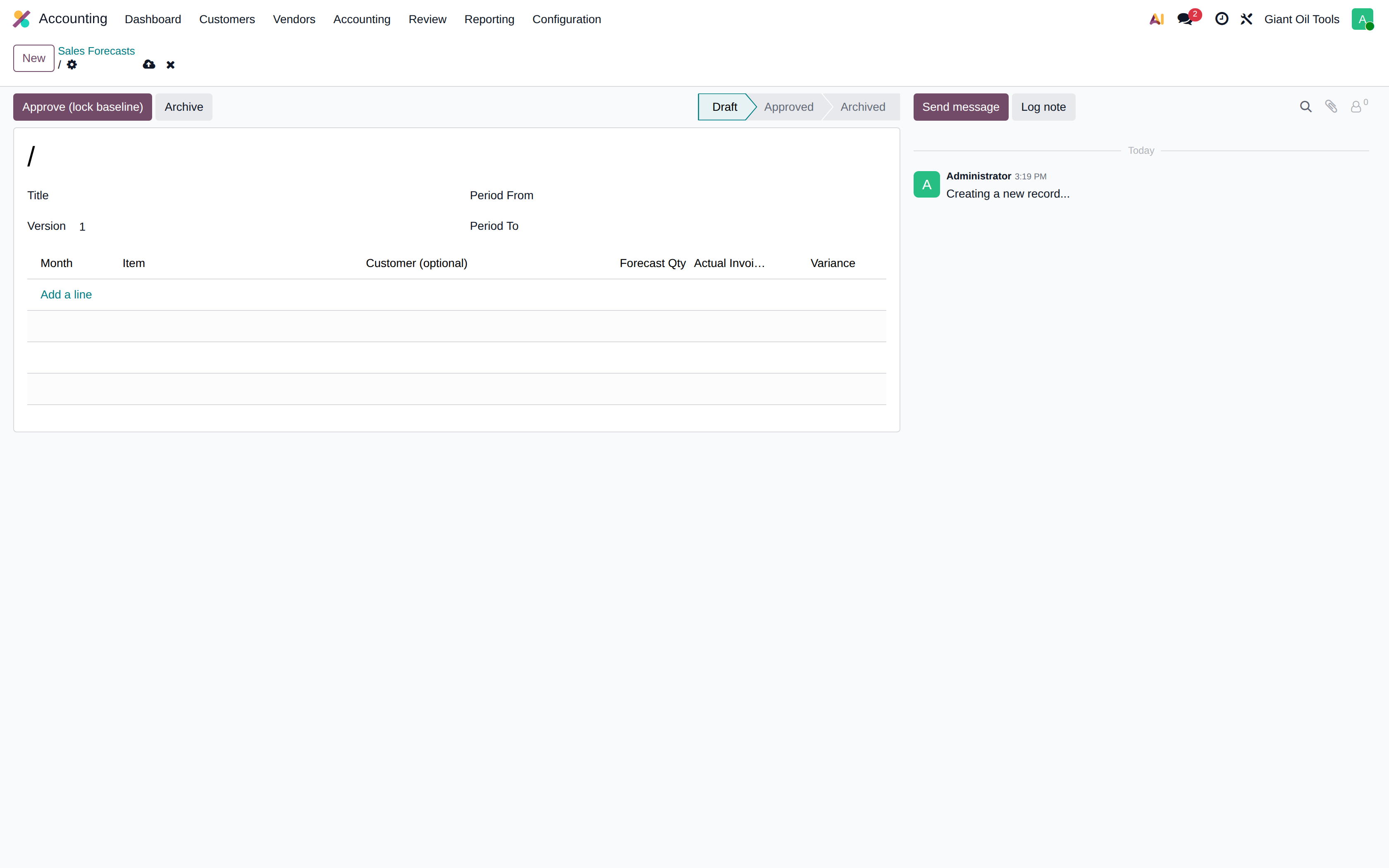 The sales forecast form