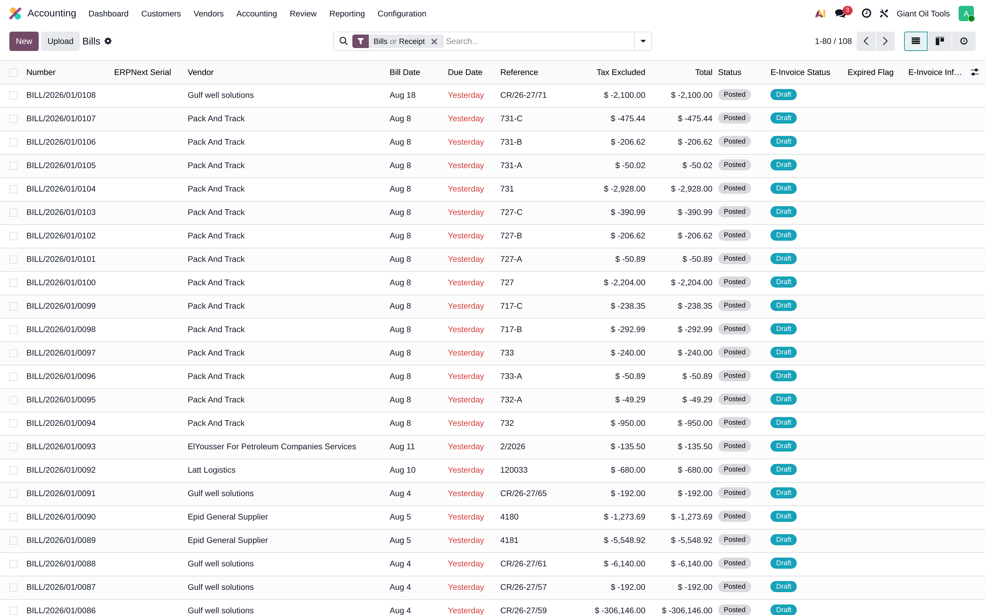 Vendor bills