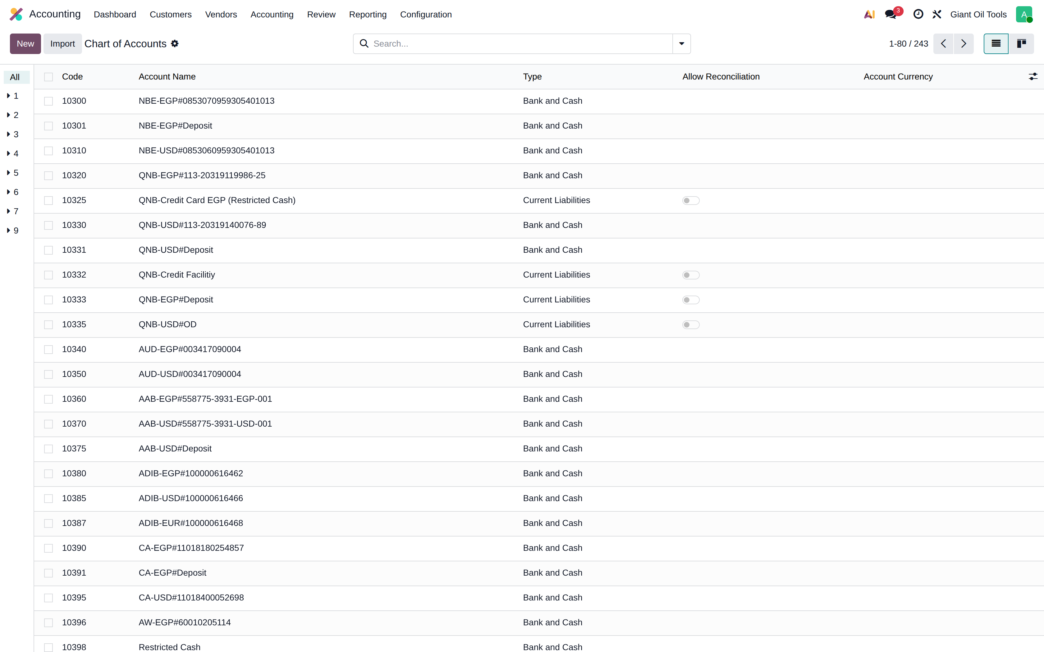 Chart of accounts